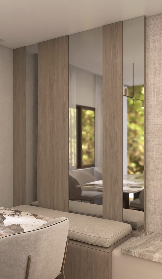 Timber and mirror panel detail