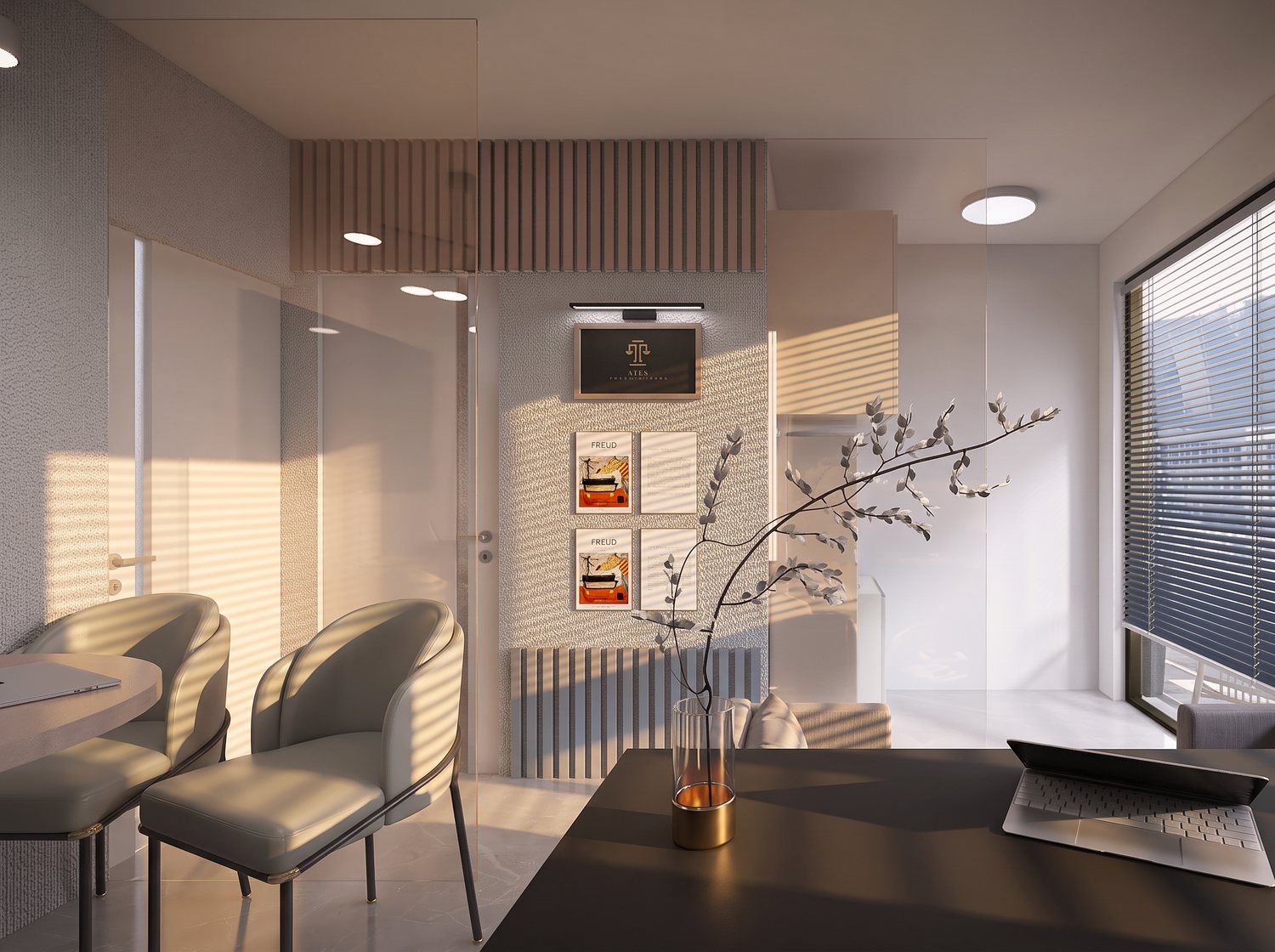 Meeting area and reception wall